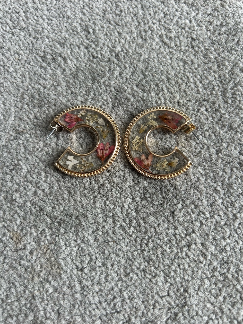 Lucky Brand Press Flower Open Hoop Earrings